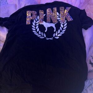 PINK Victoria's Secret Black Tee with Gold Dog size S